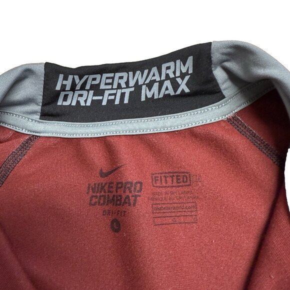 NIKE PRO COMBAT PULLOVER HYPERWARM DRI FIT MAX 1/4 ZIP MENS L GRAY BLACK FITTED - Picture 4 of 9